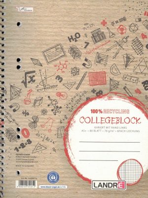 LANDRÉ® Collegeblock Recycling Kleinformat kariert DIN A5