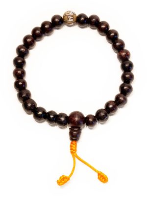 Rosewood bracelet hand mala with OM pearl"> <span class=