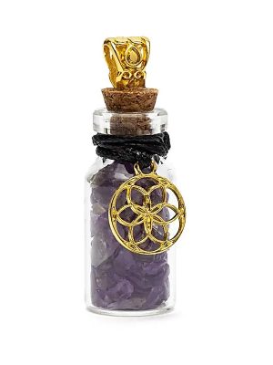 Geschenkfläschchen am Band mit Amethyst und Seed of Life